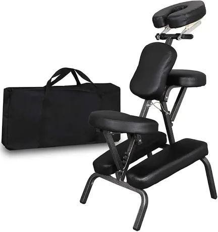 Portable Massage Chair, Height Adjustable Tattoo Chair, Folding Therapy Chair Face Cradle Salon Massage Chair with Carrying Bag (Black)